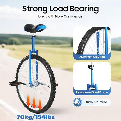 Unicycle Adjustable Height Seat Outdoor Sports Wheel Exercise Cycling Bicycle, Front and Rear Double Handles Design, for Both Beginners and Professionals in Kuwait