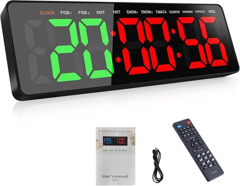 Gym Timer, 16.5" Large Digital Wall Clock for Gym Interval Workout, Remote Control LED Digital Timer for Home Decor, Living Room, Office, Gym, Classroom in Saudi Arabia