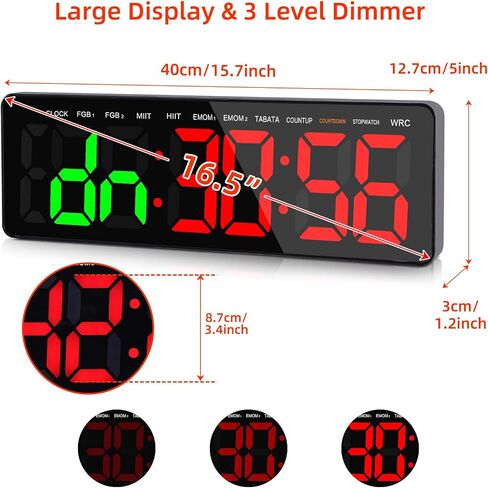 Gym Timer, 16.5" Large Digital Wall Clock for Gym Interval Workout, Remote Control LED Digital Timer for Home Decor, Living Room, Office, Gym, Classroom in Saudi Arabia