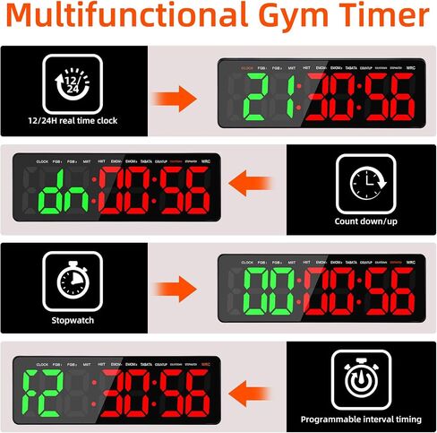 Gym Timer, 16.5" Large Digital Wall Clock for Gym Interval Workout, Remote Control LED Digital Timer for Home Decor, Living Room, Office, Gym, Classroom in Saudi Arabia