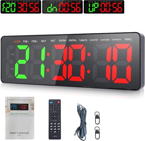 Gym Timer, 16.5" Large Digital Wall Clock for Gym Interval Workout, Remote Control LED Digital Timer for Home Decor, Living Room, Office, Gym, Classroom in Saudi Arabia
