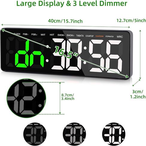 Gym Timer, 16.5" Large Digital Wall Clock for Gym Interval Workout, Remote Control LED Digital Timer for Home Decor, Living Room, Office, Gym, Classroom in Saudi Arabia