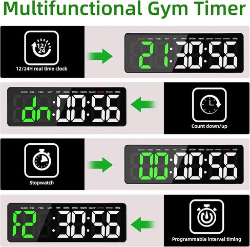Gym Timer, 16.5" Large Digital Wall Clock for Gym Interval Workout, Remote Control LED Digital Timer for Home Decor, Living Room, Office, Gym, Classroom in Saudi Arabia