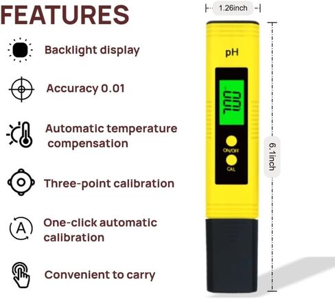 مقياس الرقم الهيدروجيني للمياه الزراعية المائية الرقمية PH PEN 0.01 حجم الجيب عالي الدقة مع نطاق قياس 0-14 درجة الحموضة للشرب المنزلي ومسبح وحوض السمك （الأصفر） in Saudi Arabia