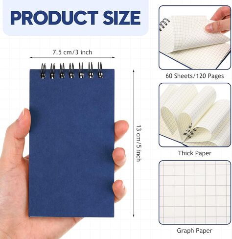 Jutom 12 PCS Mini Pocket Notebooks Bulk 3x5 Paper Paper Top Spiral Notebook 120 Pages 80 GSM Mini Grid Pads Small Memo Pads for Home Classroom Office Office Supplies (Black) in Kuwait