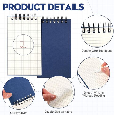Jutom 12 PCS Mini Pocket Notebooks Bulk 3x5 Paper Paper Top Spiral Notebook 120 Pages 80 GSM Mini Grid Pads Small Memo Pads for Home Classroom Office Office Supplies (Black) in Kuwait
