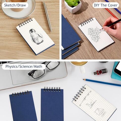 Jutom 12 PCS Mini Pocket Notebooks Bulk 3x5 Paper Paper Top Spiral Notebook 120 Pages 80 GSM Mini Grid Pads Small Memo Pads for Home Classroom Office Office Supplies (Black) in Kuwait