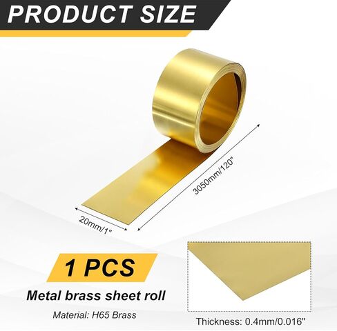 uxcell Brass Sheet Roll, 120" x 1" x 0.016" Metal Flashing Brass Foil Roll for Crafting, Electrical DIY Projects Repairs, Gold in Saudi Arabia