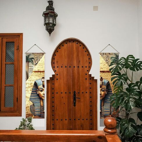 Adlemaker 2pcs نسيج الجداريات المصري القديمة ، مصر ديانة الأساطير التاريخية الفراعنة النسيج الهيروغليفيك معلق تاسيل تاسيل لغرفة نوم غرفة المعيشة ديكور المنزل (45.7x13 بوصة) in Kuwait