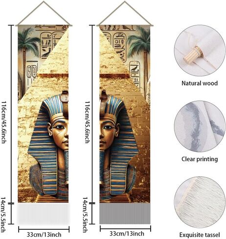 Adlemaker 2pcs نسيج الجداريات المصري القديمة ، مصر ديانة الأساطير التاريخية الفراعنة النسيج الهيروغليفيك معلق تاسيل تاسيل لغرفة نوم غرفة المعيشة ديكور المنزل (45.7x13 بوصة) in Kuwait