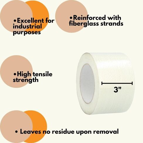 Filament Reinforced Tape, 3/8 Inch x 60 Yards, 96 Pack, Clear Fiberglass Strand Strapping Tape for Bundling Palletizing Reinforcing in Saudi Arabia