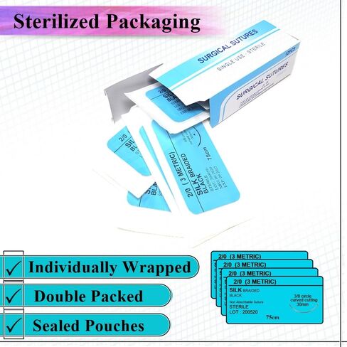 HTI Training Suture Thread 2-0 Silk Sterile with Needle Box of 12 Pcs for Nursing Student Training Kit RN, EMT, Vet Demo in Saudi Arabia