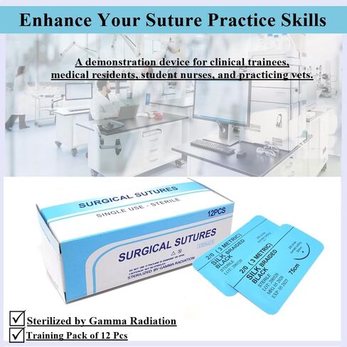HTI Training Suture Thread 2-0 Silk Sterile with Needle Box of 12 Pcs for Nursing Student Training Kit RN, EMT, Vet Demo in Saudi Arabia