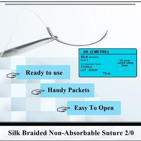 HTI Training Suture Thread 2-0 Silk Sterile with Needle Box of 12 Pcs for Nursing Student Training Kit RN, EMT, Vet Demo in Saudi Arabia