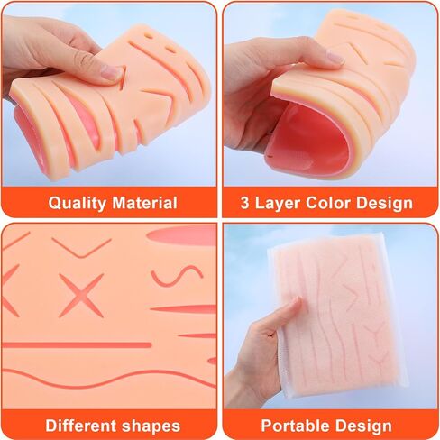 3 Pcs Suture Pad 3 Layer Suture Practice Pad with Wounds Practice Kit, Hard to Rip, Tear or Break for Medical and Vet Students Veterinarian Nurses Training and Practice(Classic Style) ﻿ in Saudi Arabia