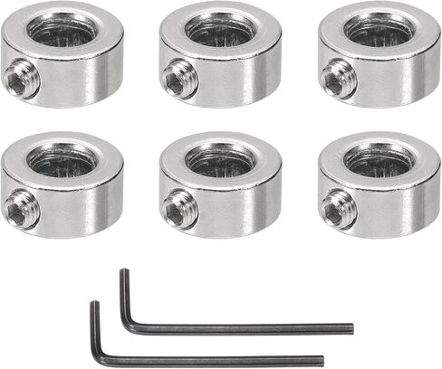 MECCANIXITY Bore 10 mm Shaft Collar 17 mm OD 8 mm Thickness Carbon Steel Landing Gear Stopper Wheel Collar with Set Screw & 2 Hex Wrench for Machine Tools Industry (Silver Tone, Pack of 6) in Saudi Arabia