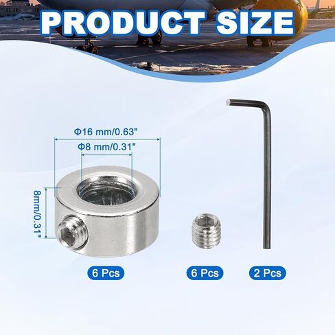 MECCANIXITY Bore 10 mm Shaft Collar 17 mm OD 8 mm Thickness Carbon Steel Landing Gear Stopper Wheel Collar with Set Screw & 2 Hex Wrench for Machine Tools Industry (Silver Tone, Pack of 6) in Saudi Arabia