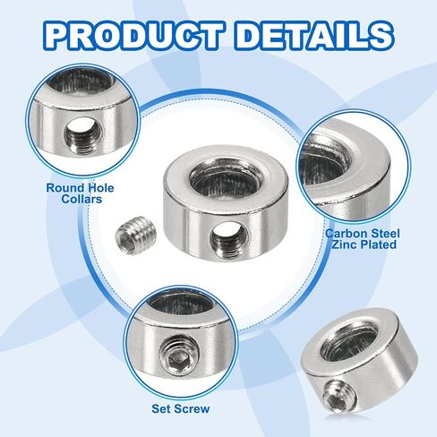 MECCANIXITY Bore 10 mm Shaft Collar 17 mm OD 8 mm Thickness Carbon Steel Landing Gear Stopper Wheel Collar with Set Screw & 2 Hex Wrench for Machine Tools Industry (Silver Tone, Pack of 6) in Saudi Arabia