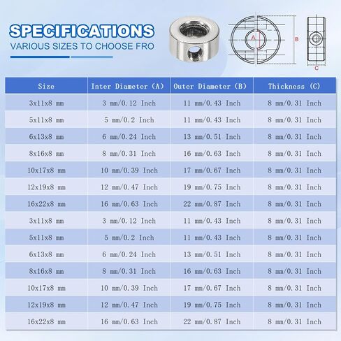 MECCANIXITY Bore 10 mm Shaft Collar 17 mm OD 8 mm Thickness Carbon Steel Landing Gear Stopper Wheel Collar with Set Screw & 2 Hex Wrench for Machine Tools Industry (Silver Tone, Pack of 6) in Saudi Arabia