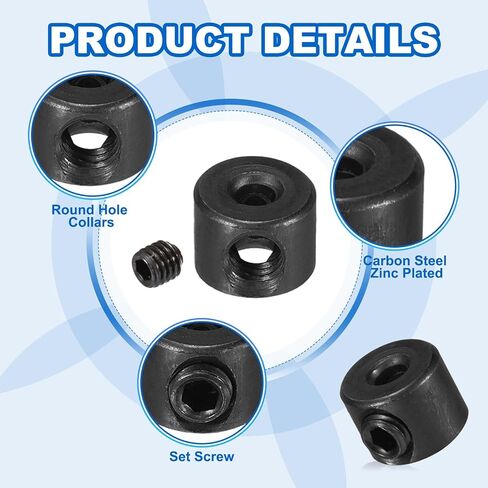 MECCANIXITY Bore 8 mm Shaft Collar 16 mm OD 8 mm Thickness Carbon Steel Landing Gear Stopper Wheel Collar with Set Screw & 2 Hex Wrench for Machine Tools Industry (Black, Pack of 6) in Saudi Arabia