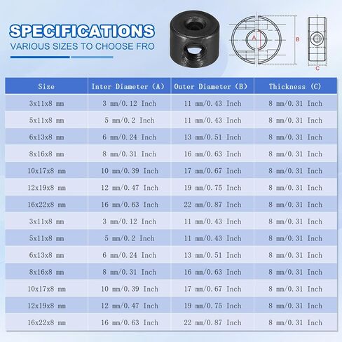 MECCANIXITY Bore 8 mm Shaft Collar 16 mm OD 8 mm Thickness Carbon Steel Landing Gear Stopper Wheel Collar with Set Screw & 2 Hex Wrench for Machine Tools Industry (Black, Pack of 6) in Saudi Arabia