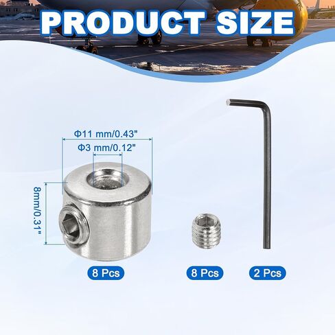 MECCANIXITY Bore 16 mm Shaft Collar 22 mm OD 8 mm Thickness Carbon Steel Landing Gear Stopper Wheel Collar with Set Screw & 2 Hex Wrench for Machine Tools Industry (Silver Tone, Pack of 8) in Saudi Arabia
