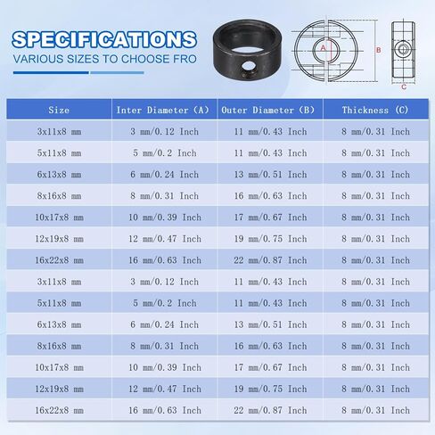 MECCANIXITY Bore 16 mm Shaft Collar 22 mm OD 8 mm Thickness Carbon Steel Landing Gear Stopper Wheel Collar with Set Screw & 2 Hex Wrench for Machine Tools Industry (Black, Pack of 8) in Saudi Arabia