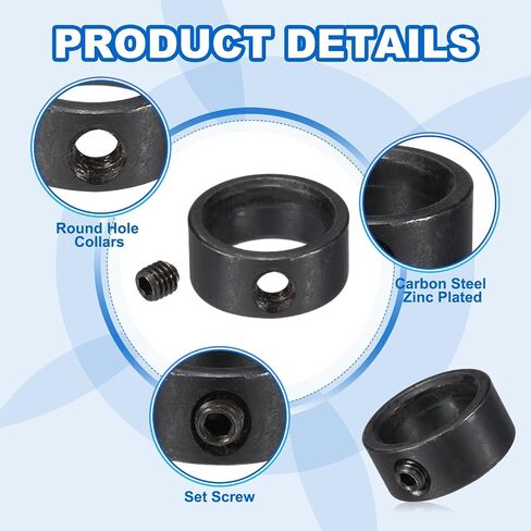 MECCANIXITY Bore 16 mm Shaft Collar 22 mm OD 8 mm Thickness Carbon Steel Landing Gear Stopper Wheel Collar with Set Screw & 2 Hex Wrench for Machine Tools Industry (Black, Pack of 10) in Saudi Arabia