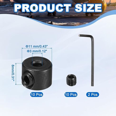 MECCANIXITY Bore 16 mm Shaft Collar 22 mm OD 8 mm Thickness Carbon Steel Landing Gear Stopper Wheel Collar with Set Screw & 2 Hex Wrench for Machine Tools Industry (Black, Pack of 10) in Saudi Arabia
