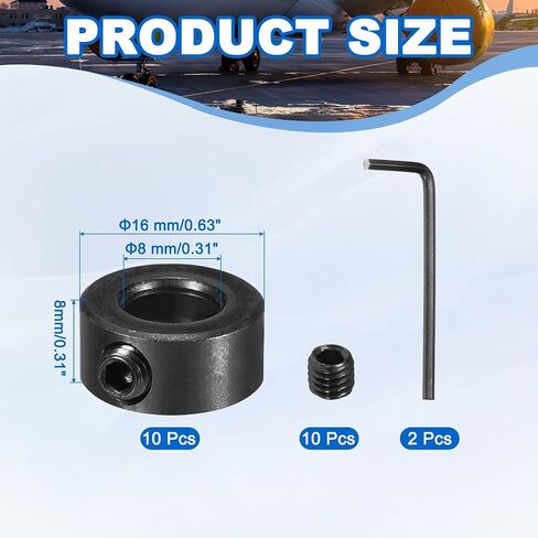 MECCANIXITY Bore 16 mm Shaft Collar 22 mm OD 8 mm Thickness Carbon Steel Landing Gear Stopper Wheel Collar with Set Screw & 2 Hex Wrench for Machine Tools Industry (Black, Pack of 10) in Saudi Arabia
