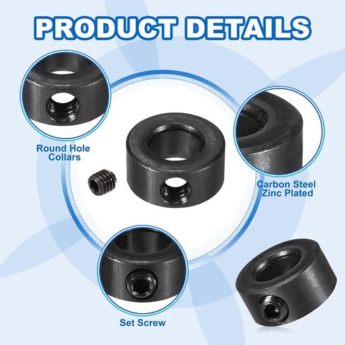 MECCANIXITY Bore 16 mm Shaft Collar 22 mm OD 8 mm Thickness Carbon Steel Landing Gear Stopper Wheel Collar with Set Screw & 2 Hex Wrench for Machine Tools Industry (Black, Pack of 10) in Saudi Arabia