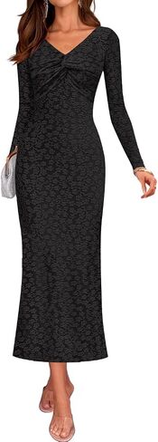 Zesica Women's Fall Floral Long Sleeve Bodycon Dress 2025 Boho v Cocktail Cocktail Party Long Midi Dresses in Saudi Arabia