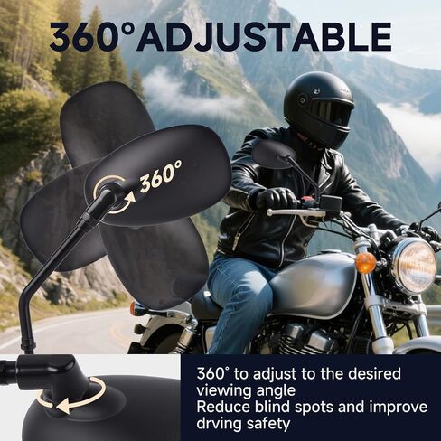 مرايا الدراجات النارية العالمية - M10 مستطيل أسود مقود المرايا الخلفية المتوافقة مع Honda Shadow MSX125 Kawasaki Vulcan Z900 Suzuki SV650 Volusia in Kuwait