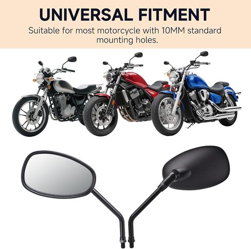 مرايا الدراجات النارية العالمية - M10 مستطيل أسود مقود المرايا الخلفية المتوافقة مع Honda Shadow MSX125 Kawasaki Vulcan Z900 Suzuki SV650 Volusia in Kuwait