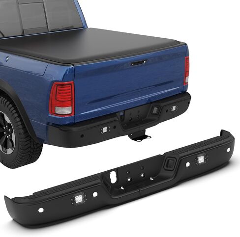 Black Steel Rear Step Bumper Pad splitter bar Compatible with 2009-2010 Dodge Ram 1500 pickup / 2010-2018 Ram 1500/19-23 Ram 1500 Classic W/Dual Exhaust Holes,no Sensor Hole,CH1103123 in Saudi Arabia