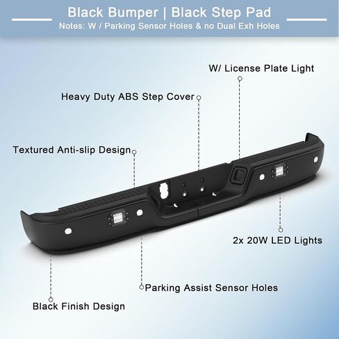 Black Steel Rear Step Bumper Pad splitter bar Compatible with 2009-2010 Dodge Ram 1500 pickup / 2010-2018 Ram 1500/19-23 Ram 1500 Classic W/Dual Exhaust Holes,no Sensor Hole,CH1103123 in Saudi Arabia