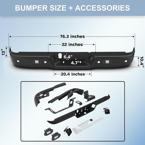 Black Steel Rear Step Bumper Pad splitter bar Compatible with 2009-2010 Dodge Ram 1500 pickup / 2010-2018 Ram 1500/19-23 Ram 1500 Classic W/Dual Exhaust Holes,no Sensor Hole,CH1103123 in Saudi Arabia