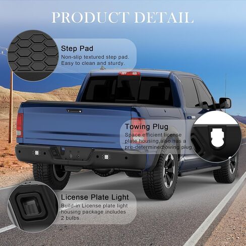Black Steel Rear Step Bumper Pad splitter bar Compatible with 2009-2010 Dodge Ram 1500 pickup / 2010-2018 Ram 1500/19-23 Ram 1500 Classic W/Dual Exhaust Holes,no Sensor Hole,CH1103123 in Saudi Arabia
