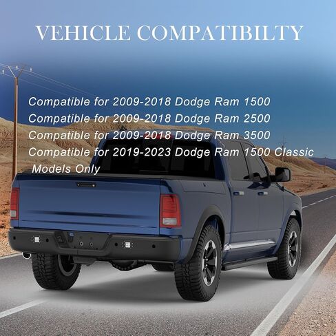 Black Steel Rear Step Bumper Pad splitter bar Compatible with 2009-2010 Dodge Ram 1500 pickup / 2010-2018 Ram 1500/19-23 Ram 1500 Classic W/Dual Exhaust Holes,no Sensor Hole,CH1103123 in Saudi Arabia