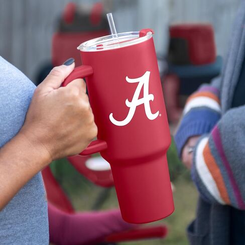 Logo Brands NCAA 40 oz Tumbler with Handle -Stainless Steel Insulated Travel Tumbler with Straw Lid – Powder Coated, Leak-Resistant, Keeps Drinks Hot/Cold – Perfect for Tailgating, or Everyday Use in Saudi Arabia