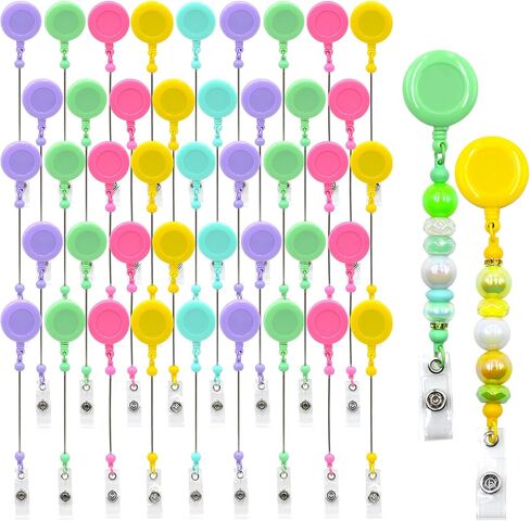 50pcs Beadable Badge Reels Making Kits - Beaded Blank Bars Bulk - Retractable Badge Reel with Belt Clip for ID Name DIY Gift Beadable Items for Nurses, Teachers, Students, Office, Workers (Colorful) in Saudi Arabia