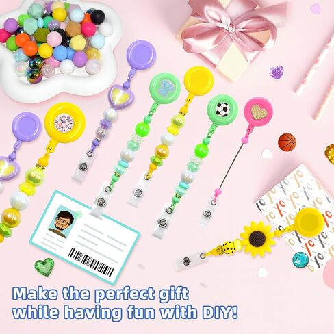 50pcs Beadable Badge Reels Making Kits - Beaded Blank Bars Bulk - Retractable Badge Reel with Belt Clip for ID Name DIY Gift Beadable Items for Nurses, Teachers, Students, Office, Workers (Colorful) in Saudi Arabia