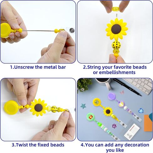 50pcs Beadable Badge Reels Making Kits - Beaded Blank Bars Bulk - Retractable Badge Reel with Belt Clip for ID Name DIY Gift Beadable Items for Nurses, Teachers, Students, Office, Workers (Colorful) in Saudi Arabia