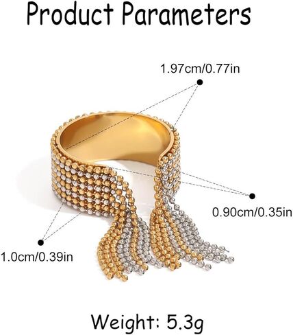 Wide Fashion Beaded Tassel Ring for Women Titanium Steel Gold Plated Round Small Ball Charms Open Wrap Finger Rings Adjustable Geometric Y2K Jewelry Gift for Holiday Wedding in Kuwait