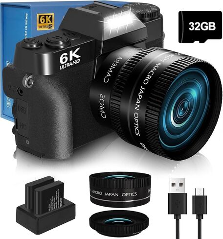 كاميرا رقمية 4K 56 ميجابكسل للتصوير الفوتوغرافي Nikicam vlogging Camera لـ YouTube مع شاشة Flip 180 درجة ، واي فاي ، تكبير رقمي 16x ، عدسة 52 مم ، بطاريتين ، بطاقة Micro SD 32 جيجابايت (أسود) in Kuwait