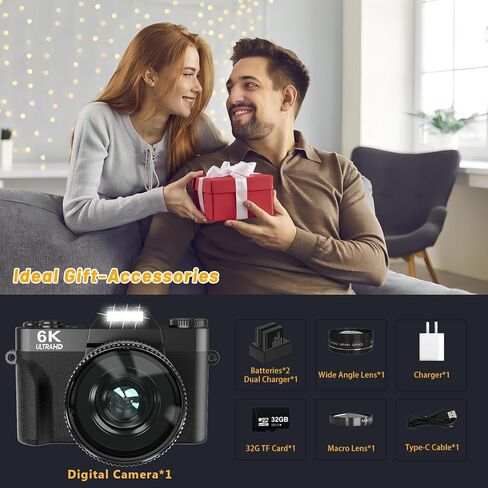 كاميرا رقمية 4K 56 ميجابكسل للتصوير الفوتوغرافي Nikicam vlogging Camera لـ YouTube مع شاشة Flip 180 درجة ، واي فاي ، تكبير رقمي 16x ، عدسة 52 مم ، بطاريتين ، بطاقة Micro SD 32 جيجابايت (أسود) in Kuwait