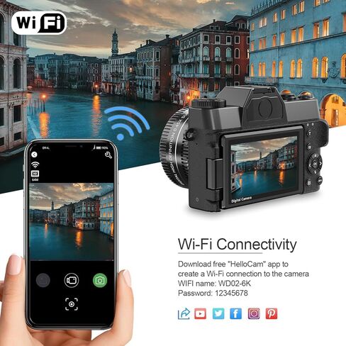 كاميرا رقمية 4K 56 ميجابكسل للتصوير الفوتوغرافي Nikicam vlogging Camera لـ YouTube مع شاشة Flip 180 درجة ، واي فاي ، تكبير رقمي 16x ، عدسة 52 مم ، بطاريتين ، بطاقة Micro SD 32 جيجابايت (أسود) in Kuwait