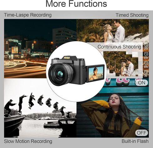 كاميرا رقمية 4K 56 ميجابكسل للتصوير الفوتوغرافي Nikicam vlogging Camera لـ YouTube مع شاشة Flip 180 درجة ، واي فاي ، تكبير رقمي 16x ، عدسة 52 مم ، بطاريتين ، بطاقة Micro SD 32 جيجابايت (أسود) in Kuwait