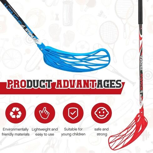 Leyndo 6 Pcs Floorball Sticks Round Alloy Shaft Floorball Hockey Stick, Red and Blue in Saudi Arabia