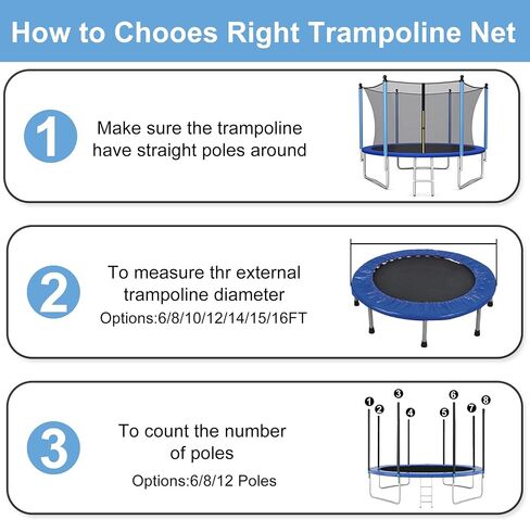 Trampoline Safety Net 6FT 8FT 10FT 12FT 14FT 15FT 16FT Round Trampoline Replacement Net for 6/8/12 Straight Poles UV-Resistant Kides Jumping Safety Enclosures Neting in Saudi Arabia